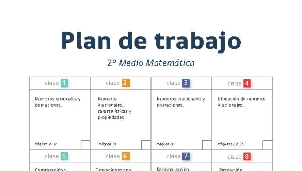 Plan de trabajo Matemática 2° medio