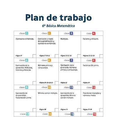 Plan de trabajo Matemática 6° básico