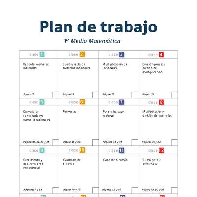 Plan de trabajo Matemática 1° medio