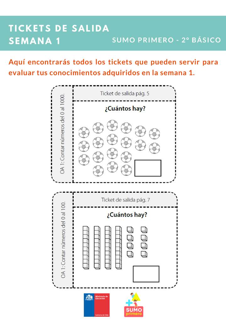 Ticket de salida Matemática 2º básico Unidad 1 Semana 1