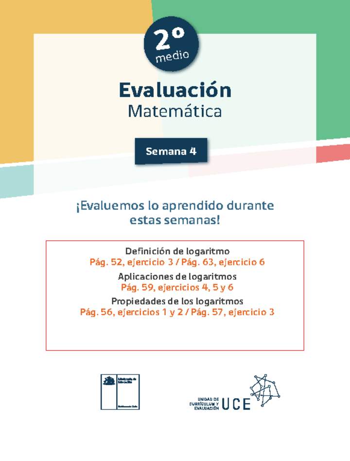 Evaluación 2° medio Matemática Unidad 1 Semana 4