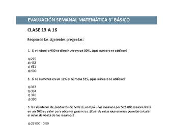 Evaluación Matemática 8º básico Unidad 1 Semana 4