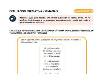 Evaluación 3° básico Lenguaje Unidad 1 Semana 5