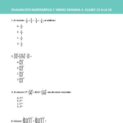 Evaluación Matemática 1° medio Unidad 1 Semana 4