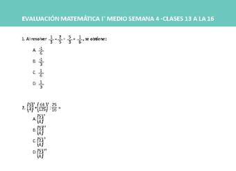 Evaluación Matemática 1° medio Unidad 1 Semana 4