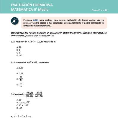 Evaluación Matemática 2° medio Unidad 1 Semana 5