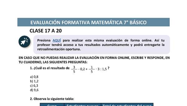 Evaluación Matemática 7° básico Unidad 1 Semana 5