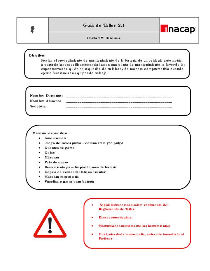 Guía Taller 2.1 Mantenimiento de las baterías