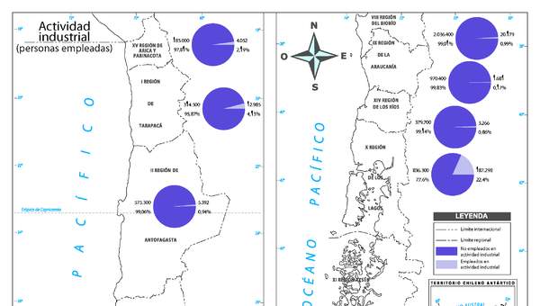 Mapa actividad industrial Chile color