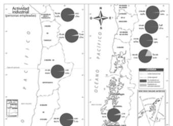 Mapa actividad industrial Chile en blanco y negro