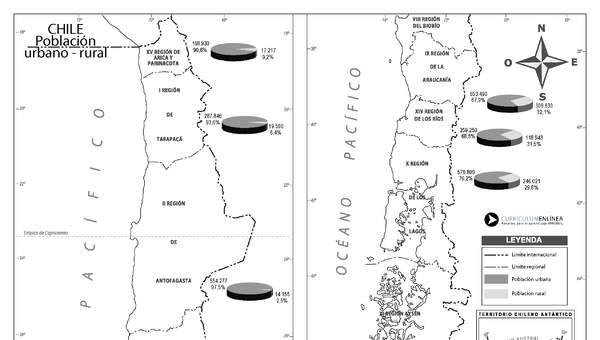 Mapa población urbano rural de Chile