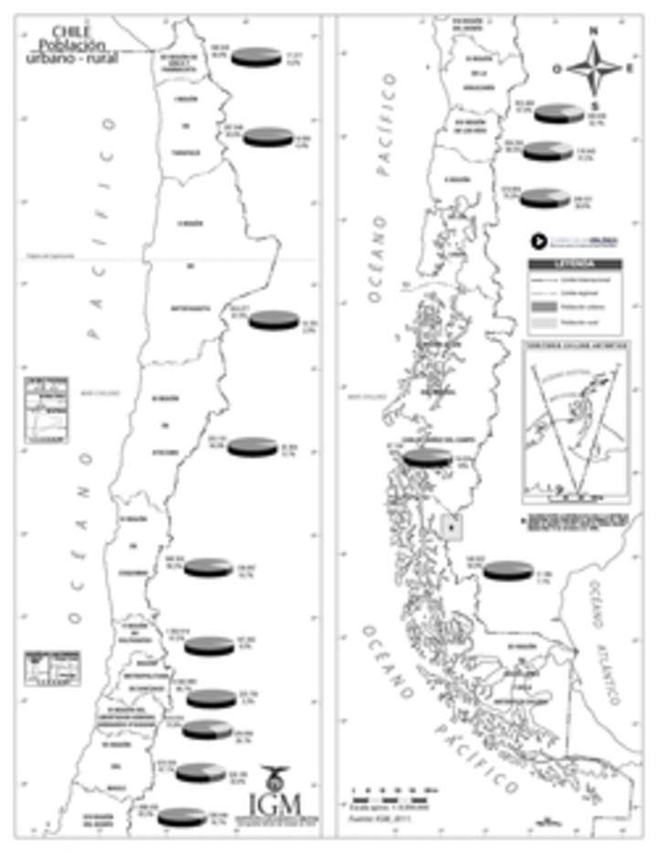 Mapa población urbano rural de Chile