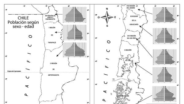 Mapa población de Chile según sexo y edad