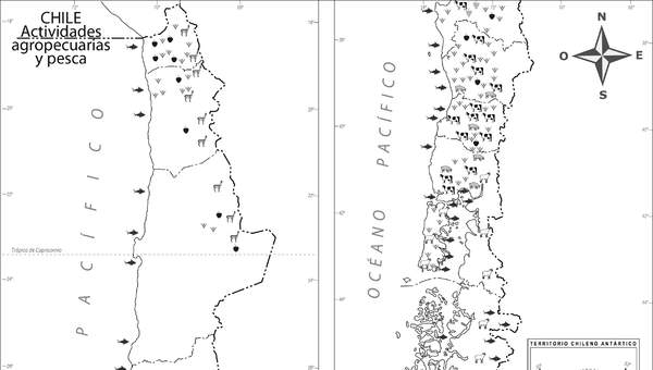 Mapa actividad agropecuaria y pesca en blanco y negro