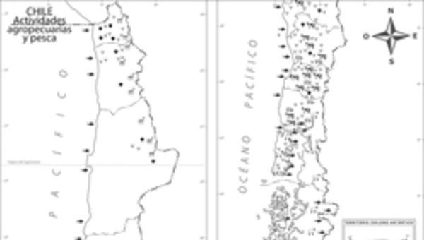 Mapa actividad agropecuaria y pesca en blanco y negro