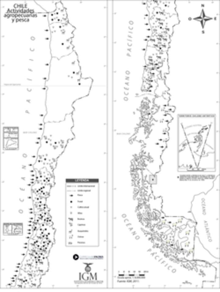 Mapa actividad agropecuaria y pesca en blanco y negro