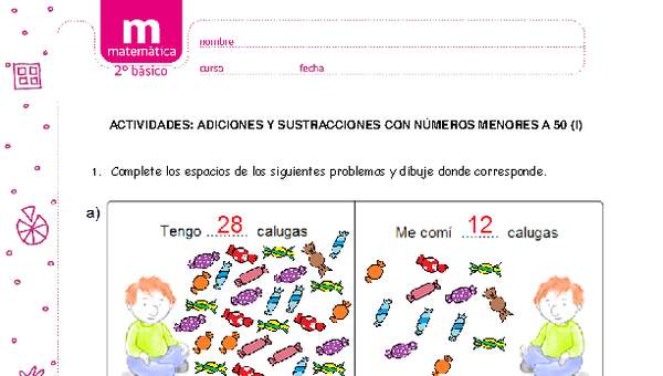 Adiciones y sustracciones con números menores a 50 (I)