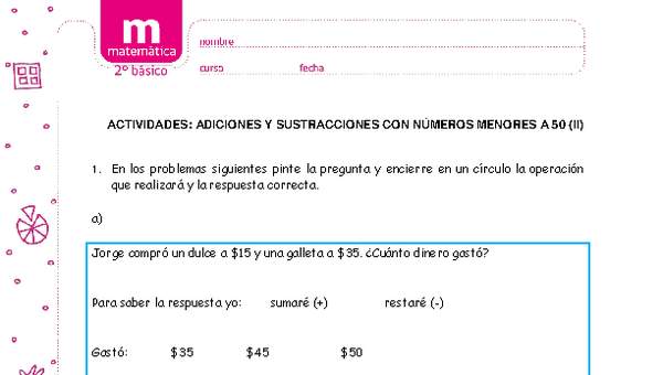 Adiciones y sustracciones con números menores a 50 (II)