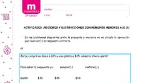 Adiciones y sustracciones con números menores a 50 (II)