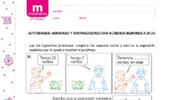 Adiciones y sustracciones con números menores a 50 (V)