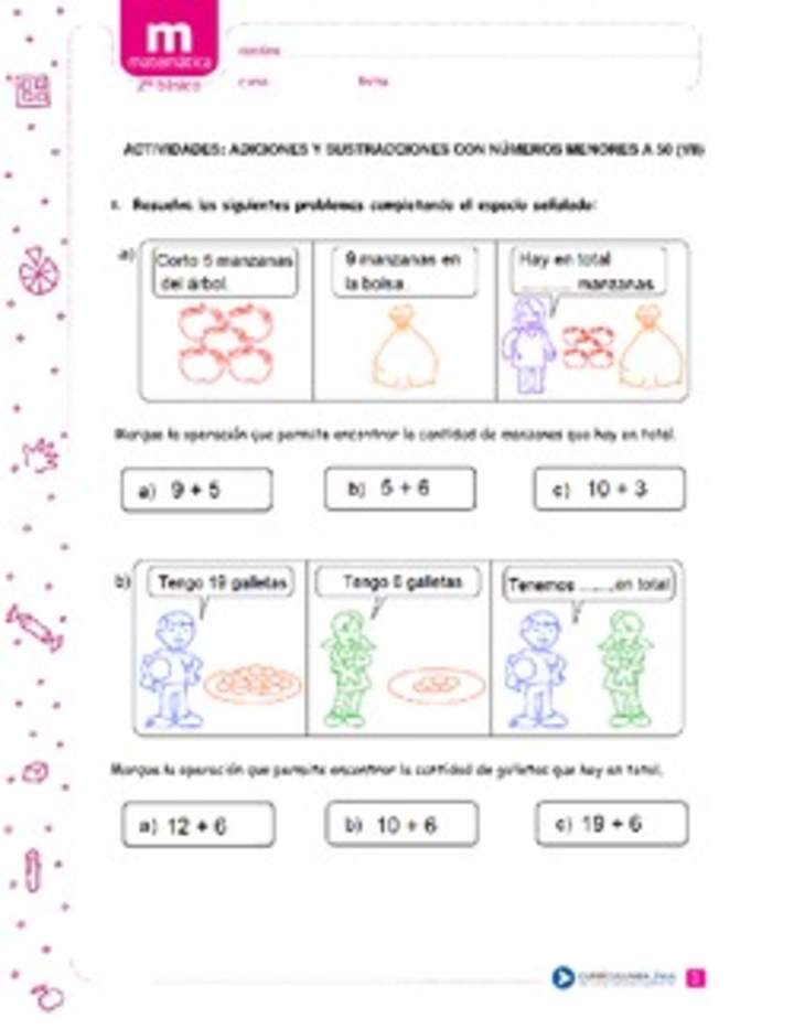 Adiciones y sustracciones con números menores a 50 (VII)