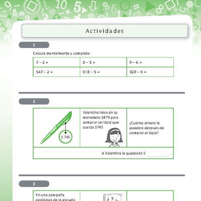 Resolución de problemas que involucra sustracción de números naturales de tres dígitos 1