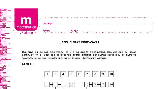 Juego: cifras cruzadas 1