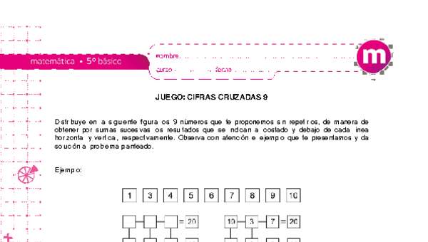 Juego : cifras cruzadas 9