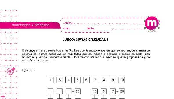 Juego: cifras cruzadas 5