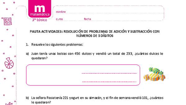 Resolución de problemas de adición y sustracción con números de 3 dígitos