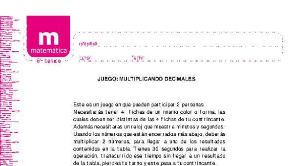 Juego: multiplicando decimales