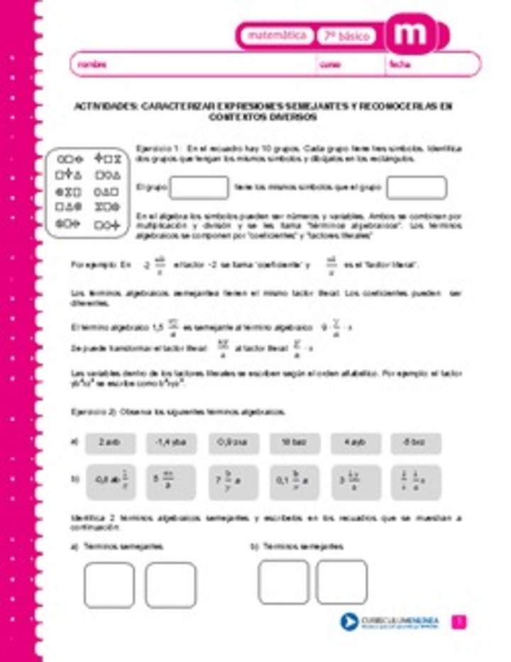 Caracterizar expresiones semejantes y reconocerlas en contextos diversos