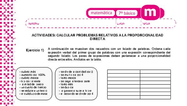 Calcular problemas relativos a la proporcionalidad directa