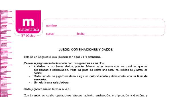 Juego: Combinaciones y dados