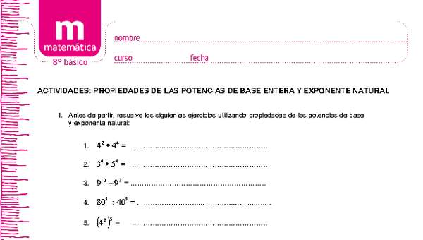 Propiedades de las potencias de base entera y exponente natural