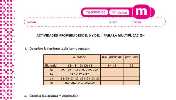 Propiedad del 0 y del 1 en la multiplicación