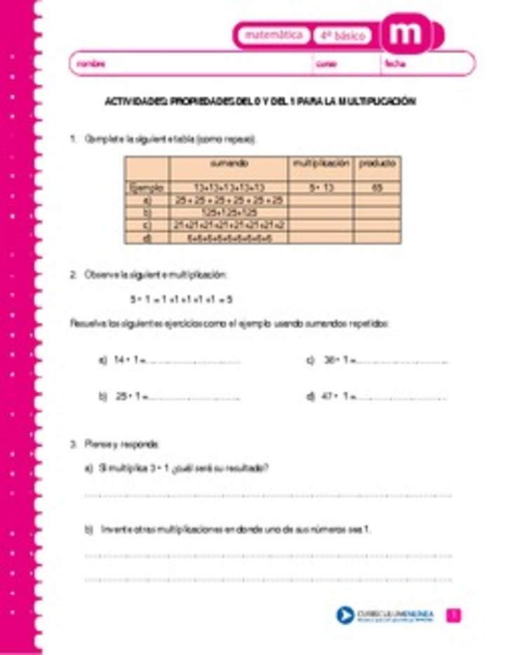 Propiedad del 0 y del 1 en la multiplicación