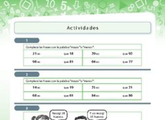 Actividades comparar y ordenar cifras