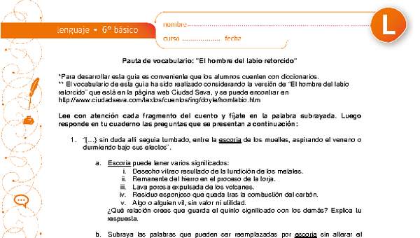 Vocabulario El hombre del labio retorcido