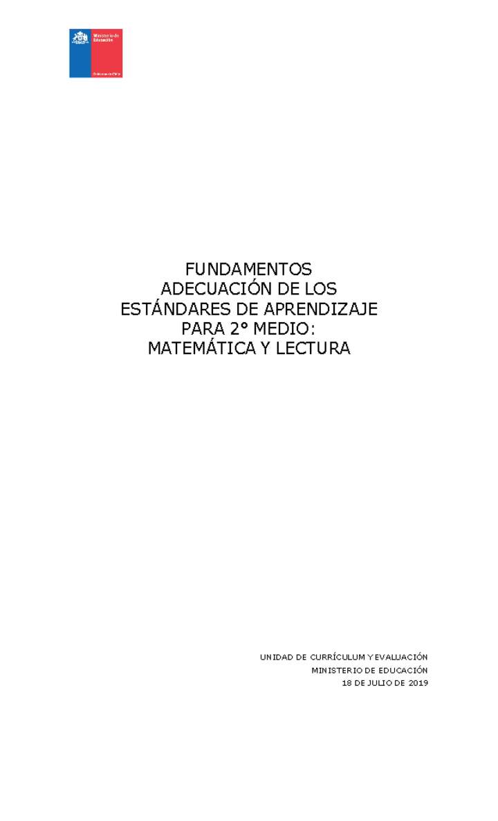 Fundamentos Adecuación de los Estándares de Aprendizaje para 2º medio