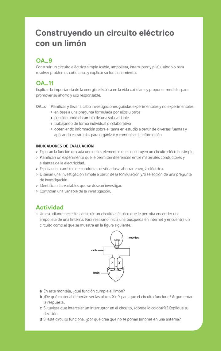 Ejemplo Evaluación Programas - OA09 - OA11 - Construyendo un circuito eléctrico con un limón