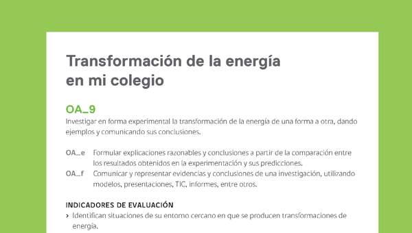 Ejemplo Evaluación Programas - OA09 - Transformación de la energía en mi colegio