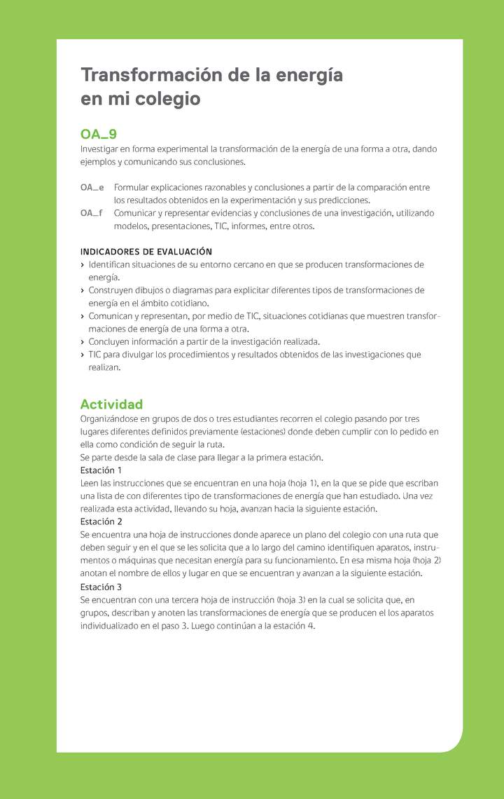 Ejemplo Evaluación Programas - OA09 - Transformación de la energía en mi colegio