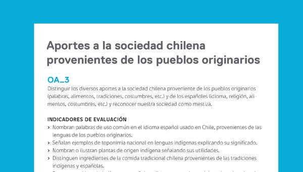 Ejemplo Evaluación Programas - OA03 - Aportes a la sociedad chilena provenientes de los pueblos originarios