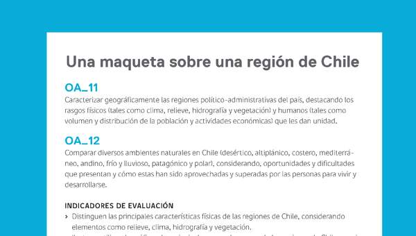 Ejemplo Evaluación Programas - OA11 - OA12 - Una maqueta sobre una región de Chile