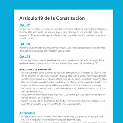 Ejemplo Evaluación Programas - OA17 - OA19 - OA26 - Artículo 19 de la Constitución