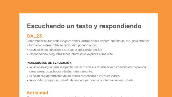 Ejemplo Evaluación Programas - OA23 - Escuchando un texto y respondiendo