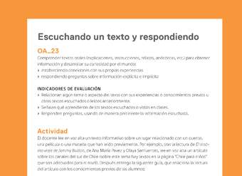Ejemplo Evaluación Programas - OA23 - Escuchando un texto y respondiendo