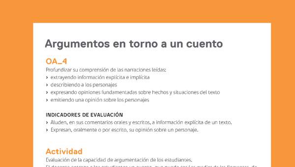 Ejemplo Evaluación Programas - OA04 - Argumentos en torno a un cuento