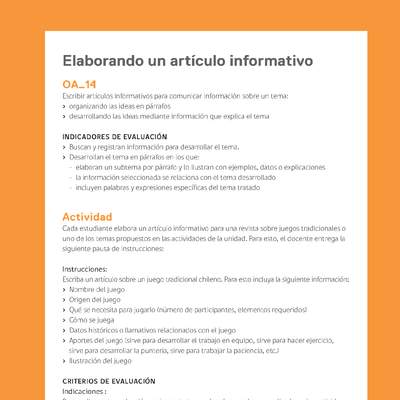 Ejemplo Evaluación Programas - OA14 -Elaborando un artículo informativo